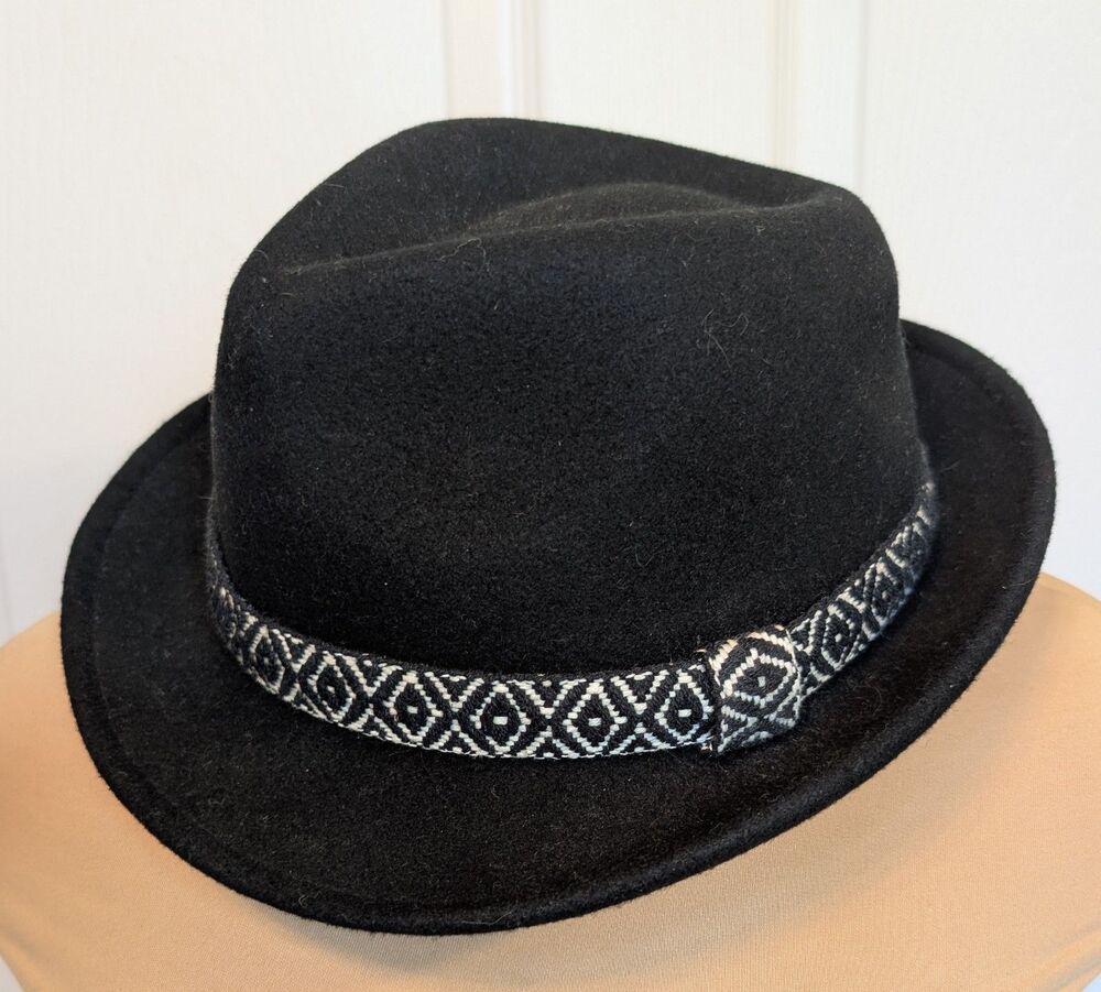Fancet 100% Wool Fedora Hat Black Size Medium
